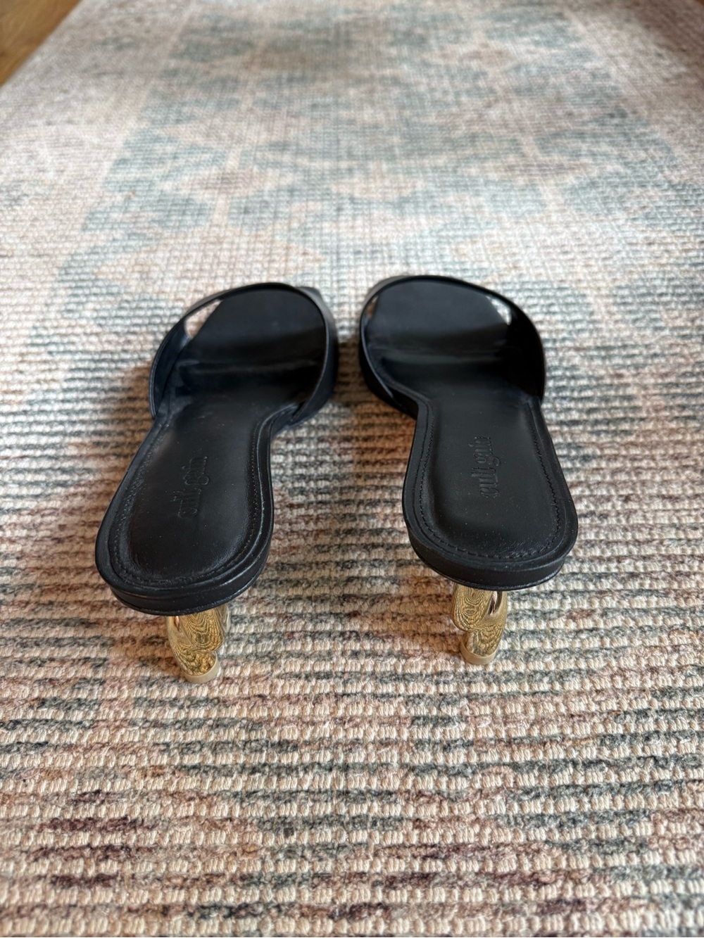 cult gaia Black Slide Sandals with Sculpted Gold Heel - Picture 4 of 5